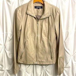 Kenneth Cole Faux Leather Moto Jacket M medium Bone Taupe